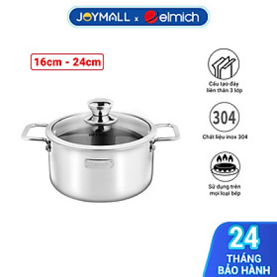 Nồi Inox 3 lớp đáy liền Elmich Trimax classic 2405OL 16cm, 2408OL 24cm, Hàng chính hãng, dùng được mọi loại bếp -JoyMall