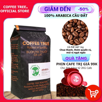 Cà Phê Hạt Arabica Cầu Đất Nguyên Chất 100% - CoffeeTree - 1Kg - Hương Thơm Mạnh, Vị Đắng Nhẹ, Chua Thanh, Hậu Vị Ngọt