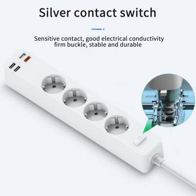 Ổ Điện Wiwu Power Strip Socket With 4 AC 3 USB 20w PD Ngăn Trẻ Em Chạm Vào, Dây Cáp Dày và Bền - Hàng Chính Hãng