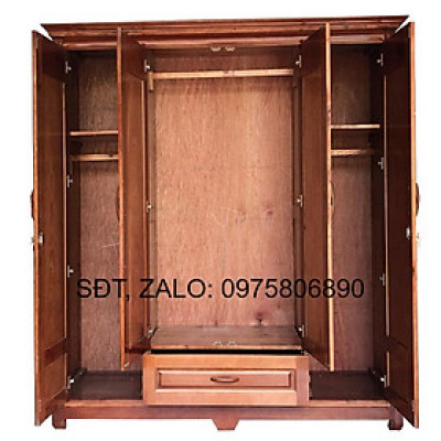 Tủ Áo 4 Cánh Gỗ Xoan Đào , tủ gỗ đựng quần áo , tủ áo 1m8