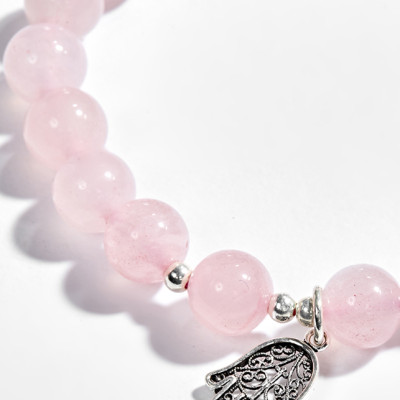 Vòng Tay Đá Thạch Anh Hồng Phối Bàn Tay Hamsa Bạc Ngọc Quý Gemstones