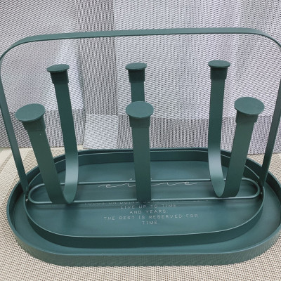 KHAY ÚP LY CỐC KIM LOẠI MÀU XANH CỔ VỊT CÓ ĐĨA HỨNG NƯỚC - ANTH427