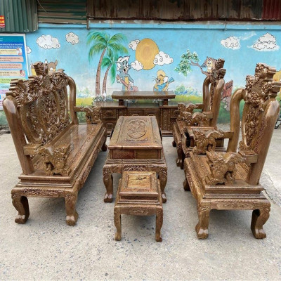 Bàn Ghế Nghê Phượng Gỗ Mun Đuôi Công