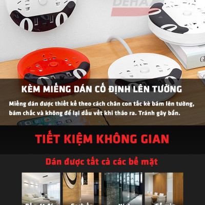 Ổ cắm kéo dài đa năng kèm nguồn USB sạc điện thoại hình mèo dễ thương, có kệ để điện thoại nhỏ gọn tiện dụng
