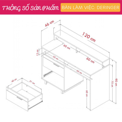 Bàn máy tính gỗ công nghiệp cao cấp SMLIFE Deringer
