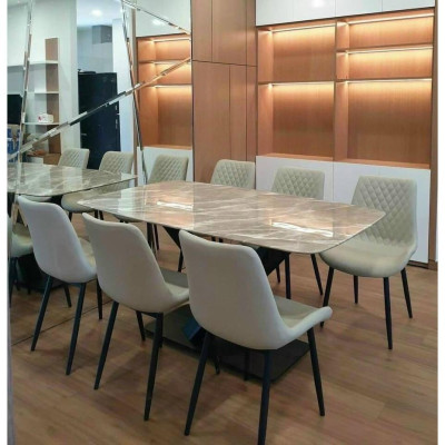 Bộ bàn ăn chân X 1m6 + 6 ghế Nelson Trám mặt đá ceramic bóng  Thương hiệu Nội Thất Bình Long 