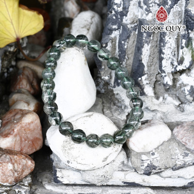 Vòng thạch anh tóc xanh tròn trơn nhạt mệnh hỏa, mộc - Ngọc Quý Gemstones