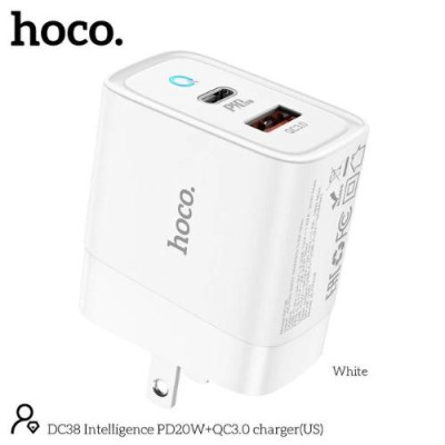 Củ sạc nhanh hoco. DC38 – Hàng Chính Hãng 2 cổng ( USB + Type- C ) 3.1A, PD 20W, Q.C 3.0  hỗ trợ sạc nhanh cho điện thoại