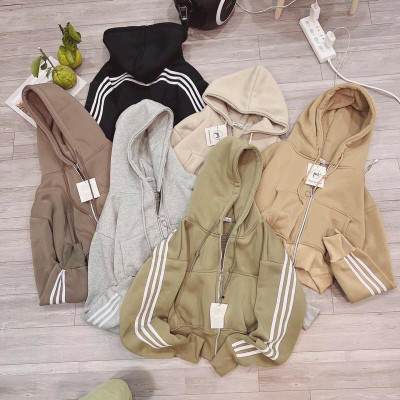 Áo khoác nữ chống nắng Croptop 3 Sọc Dáng Rộng Mũ To 3 sọc bao chất phối đẹp-A2116