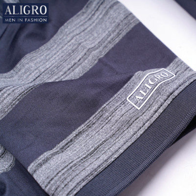 Áo thun polo nam cộc tay kẻ ngang màu xám aligro ALGPLO58