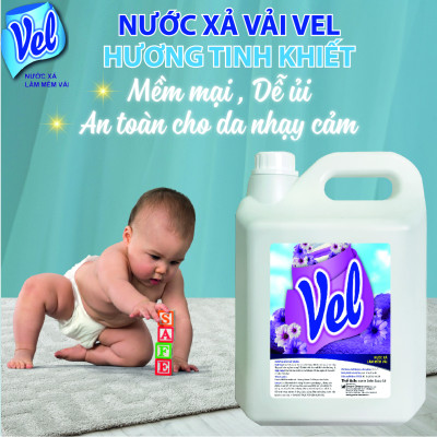 Nước xả vải mềm vải, khử mùi, lưu hương bền lâu cho da nhạy cảm/ da em bé VEL Tinh Khiết Can 5 Lít Tiết kiệm