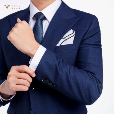 [CLASSY 2]  SUIT NGUYÊN BỘ MÀU XANH NAVY KẺ ĐẬM,  2 KHUY 3 TÚI, CHẤT LIỆU WOOL NOBILITY