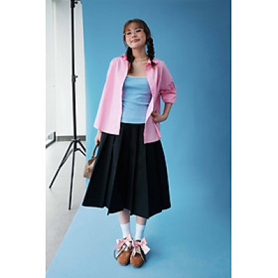 DOTTIE - Váy midi dập ly - Đen - S0289