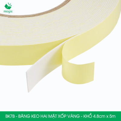 BK7B - 5 cuộn băng keo xốp 2 mặt siêu dính - Khổ 4.8cm x 5m - Băng dính xốp vàng, băng keo hai mặt