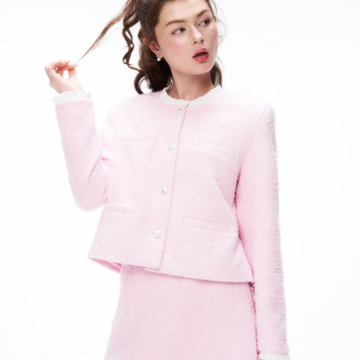 DOTTIE - Chân váy tweed chữ A - Hồng nhạt - S0255