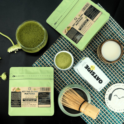 Combo pha chế Matcha latte từ OATSIDE - Pha được 9 ly thành phẩm - Gồm 9 Hộp OATSIDE 180ml + Gói 50g Bột Matcha trà Ôlong GUfoods