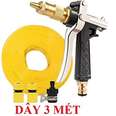  Bộ dây vòi xịt nước rửa xe, tưới cây .tăng áp 3 lần,loại 3m,5m 206236 đầu đồng,cút,nối nhựa đen+ tặng đai
