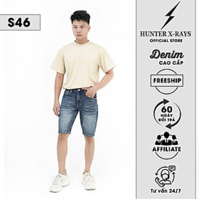 Quần Short Jeans Nam Cao Cấp HUNTER X-RAYS  Form Slimfit Cotton Xanh Đá  Thời  Thượng S46