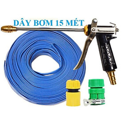 Bộ dây vòi xịt nước rửa xe, tưới cây . tăng áp 3 lần, loại 15m 206701-2 đầu đồng,cút,nối PE