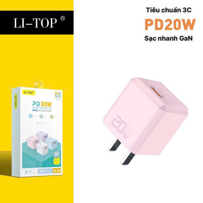 Củ sạc LI-TOP AC20 mini, sạc nhanh PD 20W, đạt chứng nhận 3C tiêu chuẩn quốc gia, hàng chính hãng bảo hành 1 năm
