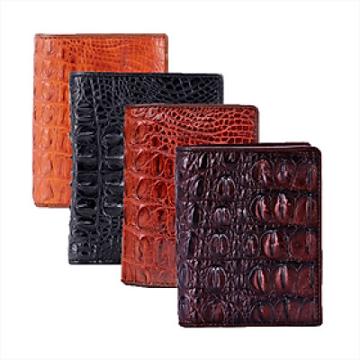 HJ2255-2256-2703-2710  Ví nam Huy Hoàng da cá sấu kiểu đứng gai lưng màu nâu đỏ, đen, nâu đất, vàng bò