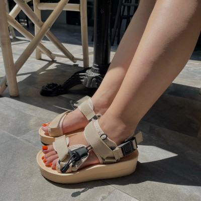 Giày Sandal Nữ The Bily 01W Quai Chéo Dây Rút - Màu Kem BL01W