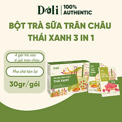 Bột pha chế trà sữa Trán Châu 3in Thái xanh - Hộp 240gr, pha chế tiện lợi, nhanh chóng