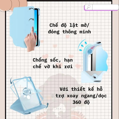 Bao da iPad xoay 360 độ lưng trong có khay bút cho iPad Pro 11, 13inch M4(2024), Gen 5/6/7/9/ Pro 11inch, Air4/5( hàng chính hãng)