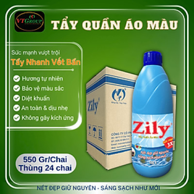 Nước Tẩy Quần Áo Màu Zily Chai 550g - ( Thùng 24 Chai ) - Tặng 1 Chai Nước Giặt KH 3.8Kg