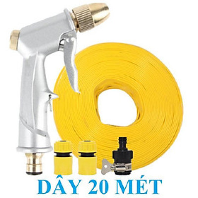 Bộ dây vòi xịt nước rửa xe, tưới cây . tăng áp 3 lần, loại 20m 206701 đầu đồng,cút,nối đen+ tặng đai