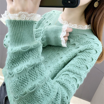 Áo Len Kiểu Nữ Cổ Tròn Ren Dài Tay Phong Cách Hàn Quốc Mẫu Mới Thu Đông Haint Boutique HB27