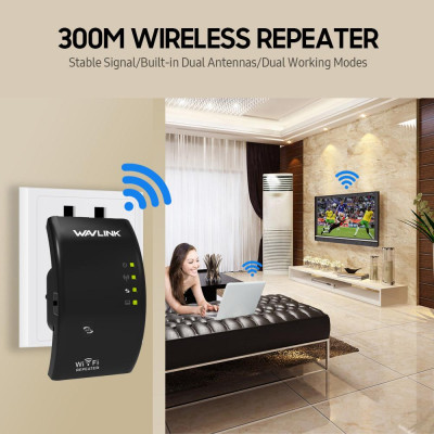 Bộ mở rộng phạm vi WiFi Bộ khuếch đại tín hiệu WiFi Tích hợp Anten kép AP & Bộ định tuyến Chế độ kép - Đầu cắm màu đen - Hoa Kỳ