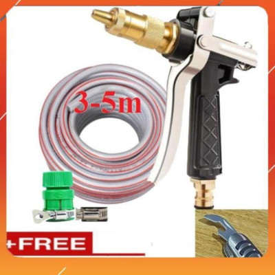 ️Evoucher Bộ dây vòi xịt nước rửa xe,tưới cây ,tăng áp 3 lần,loại 3m, 5m 206236 đầu đồng,cút nhựa,nối đai+  mở chai