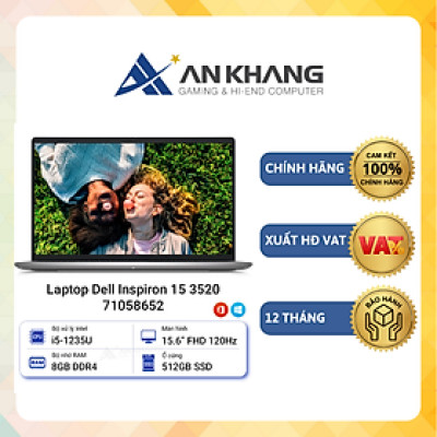Laptop Dell Inspiron 15 3520 71058652 ( i5-1235U| 8GB| 512GB SSD| 15.6" FHD|  Bạc (Platinum Silver))  - Hàng Chính Hãng - Bảo Hành 12 Tháng tại Dell Việt Nam