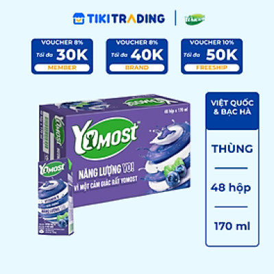 Thùng 48 Hộp Sữa Chua Lên Men Tự Nhiên Yomost Bạc Hà - Việt Quất (170ml/Hộp)