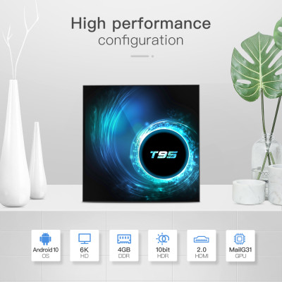 Android tivi box T95 điều khiển cử chỉ và giọng nói tiếng việt có Bluetooth 4GB RAM 32GB ROM android 10 voice wifi kép 2 băng tần có cài sẵn ứng dụng truyền hình miễn phí vĩnh viễn, phim HD - Hàng Nhập Khẩu