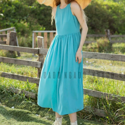 Đầm xanh babydoll sát nách NGADO , đầm nữ , đầm thời trang , váy đi biển
