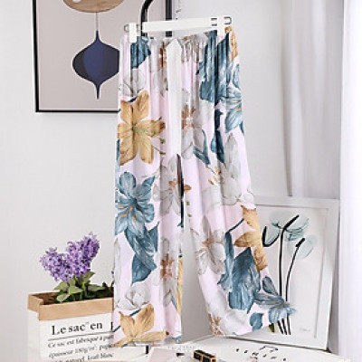 Quần dài nữ bo gấu chất liệu vải lanh thoải mái, thoáng mát, nhiều họa tiết, freesize từ 45 đến 75 kg