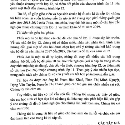 Hướng Dẫn Ôn Tập Kì Thi THPT Quốc Gia Năm Học 2019 - 2020 Môn Toán