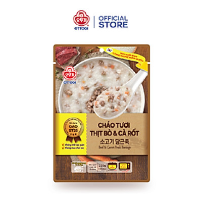 Cháo tươi thịt bò và cà rốt Ottogi 220g