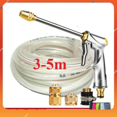 Bộ dây vòi xịt nước rửa xe,tưới cây ,tăng áp 3 lần,loại 3m,5m 206701-2 đầu đồng,cút đồng,nối đ+  túi đựng bút