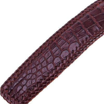 Thắt Lưng Nam Da Cá Sấu Đan Viền Đầu Kim Huy Hoàng HT4277 - Nâu Đất