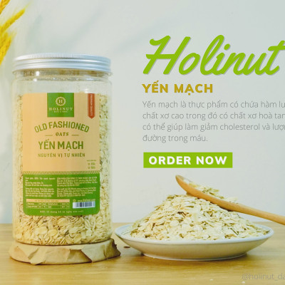 Yến mạch cán dẹt nguyên cám Úc đóng túi/ hũ 500gram thương hiệu Holinut