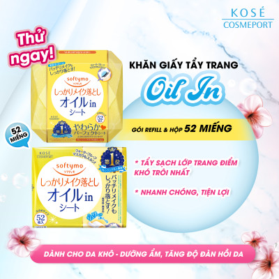 Khăn Giấy Tẩy Trang Dầu Giúp Sạch Sâu Kosé Softymo Oil In Cleansing Sheet (52 miếng)