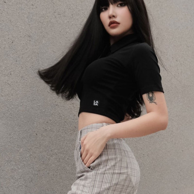 LAAS Áo cổ polo DK đen cá tính năng động