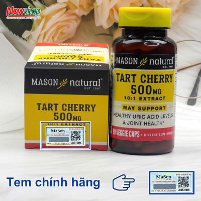 Tart Cherry 500mg Mason Natural Hộp 90 viên giảm acid uric gây Gout giúp khớp vận động linh hoạt