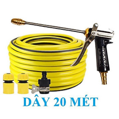 Bộ dây vòi xịt nước rửa xe, tưới cây . tăng áp 3 lần, loại 20m 206318 đầu đồng, cút,nối đen+ tặng mở chai