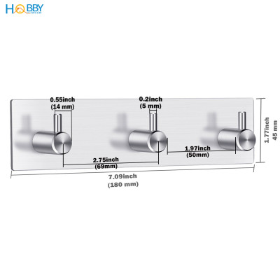 Móc treo quần áo dán tường 3 chấu inox 304 Hobby Home Decor 3TV160