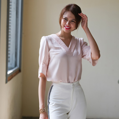 Áo Xếp Ly Áo Kiểu Thời trang thiết kế Hity TOP143 (Hồng Anh Đào)