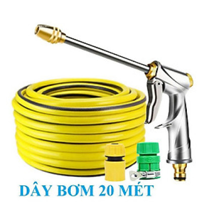 Bộ dây vòi xịt nước rửa xe, tưới cây . tăng áp 3 lần, loại 20m 206701-2 đầu đồng, cút, nối
